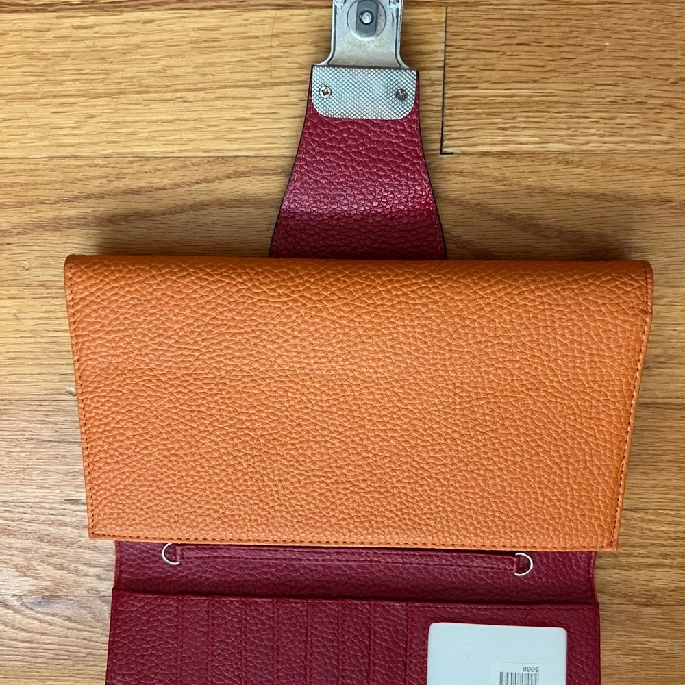 Orange and Red Leather Clutch with Silver Accent